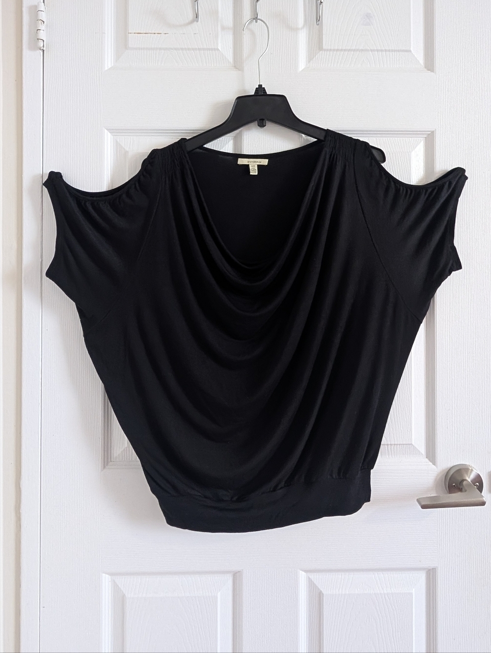 Bordeaux Anthropologie Black Cold Shoulder Top Modal Cowl Neck Dolman Sleeve  M